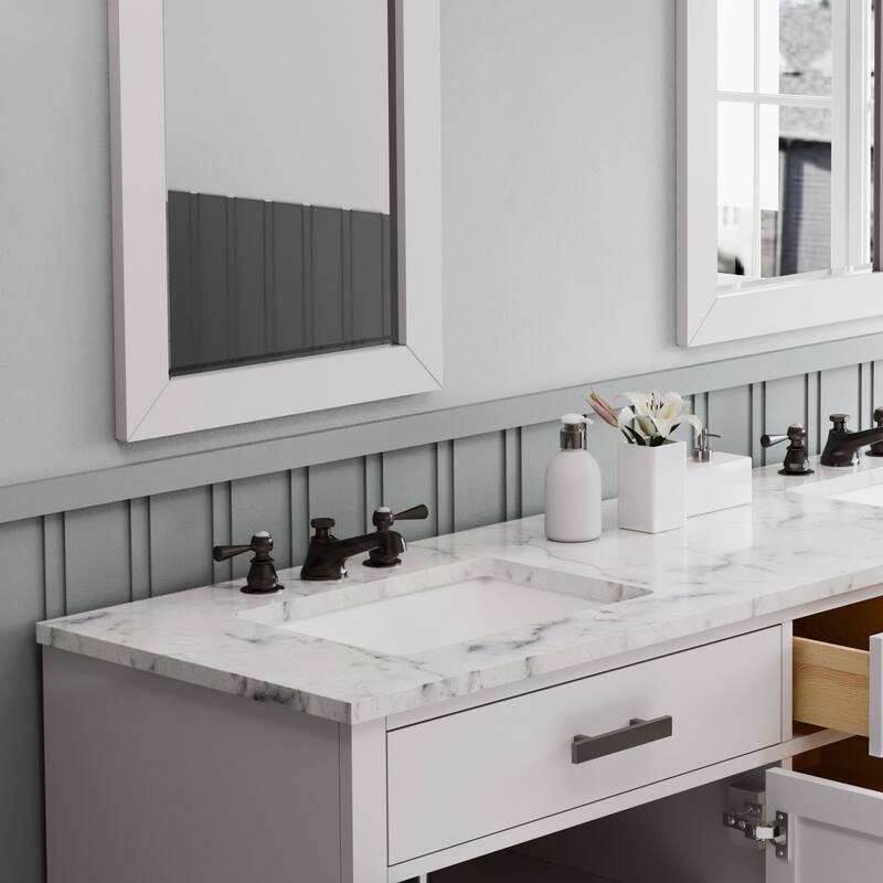 Hartford Marble Countertop Bath Vanity in White with Mirror