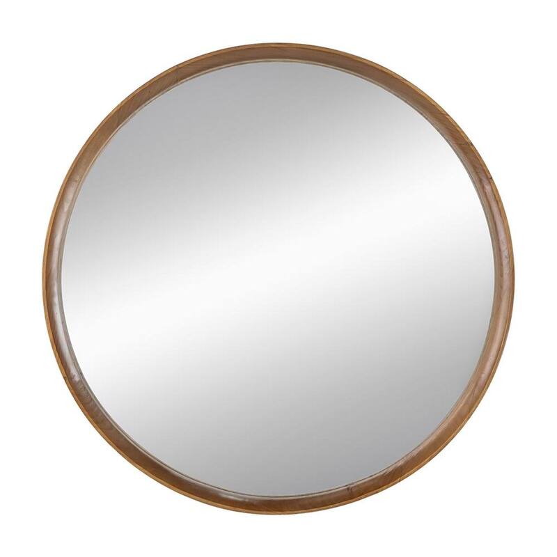 HomeRoots 32" Brown Round Wood Framed Accent Mirror - 31.5' X '31.5' X '3