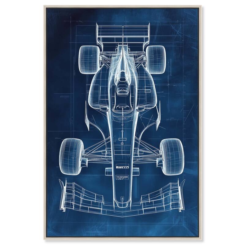 Race Car Blueprint Canvas by Art Remedy - Silver - 16" x 24"