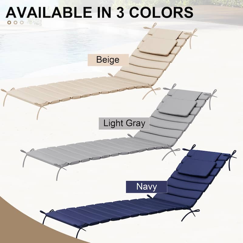 Outdoor Chaise Lounge Cushion, Quilted Patio Sun Lounger Pad with Straps