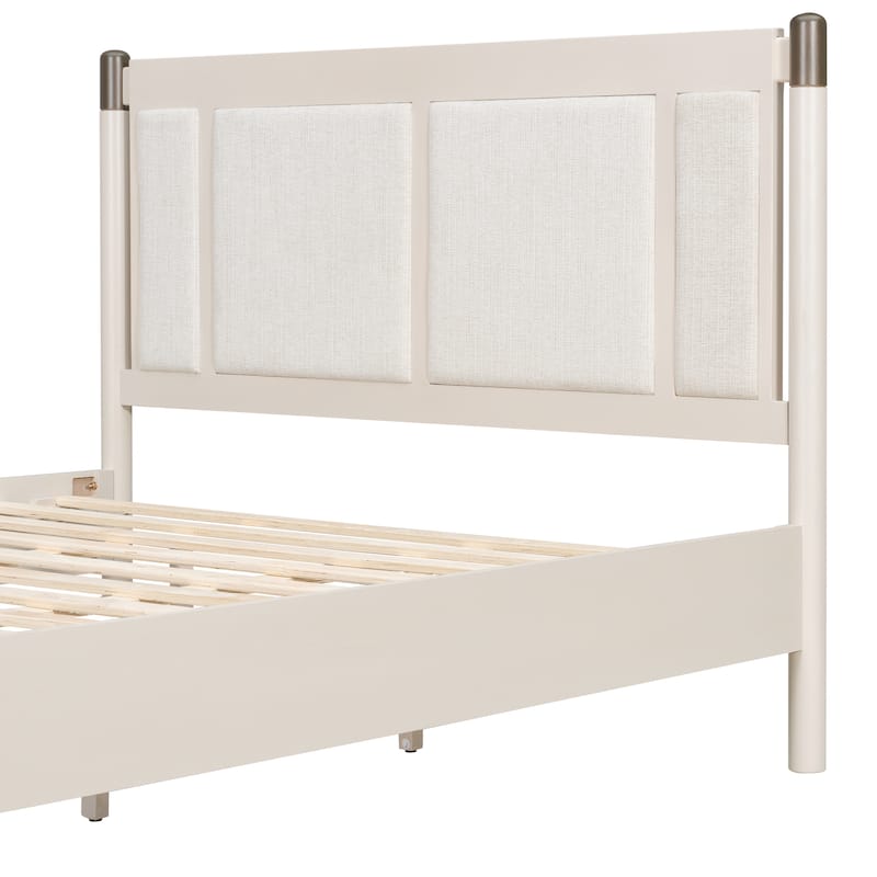 Solid Wood Platform Bed Frame, No Box Spring Needed, Upholstered Headboard Wingback Bed, Wood Slat Support