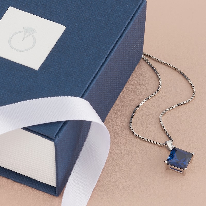 14k White Gold 3.38 ct Created Sapphire Pendant Necklace