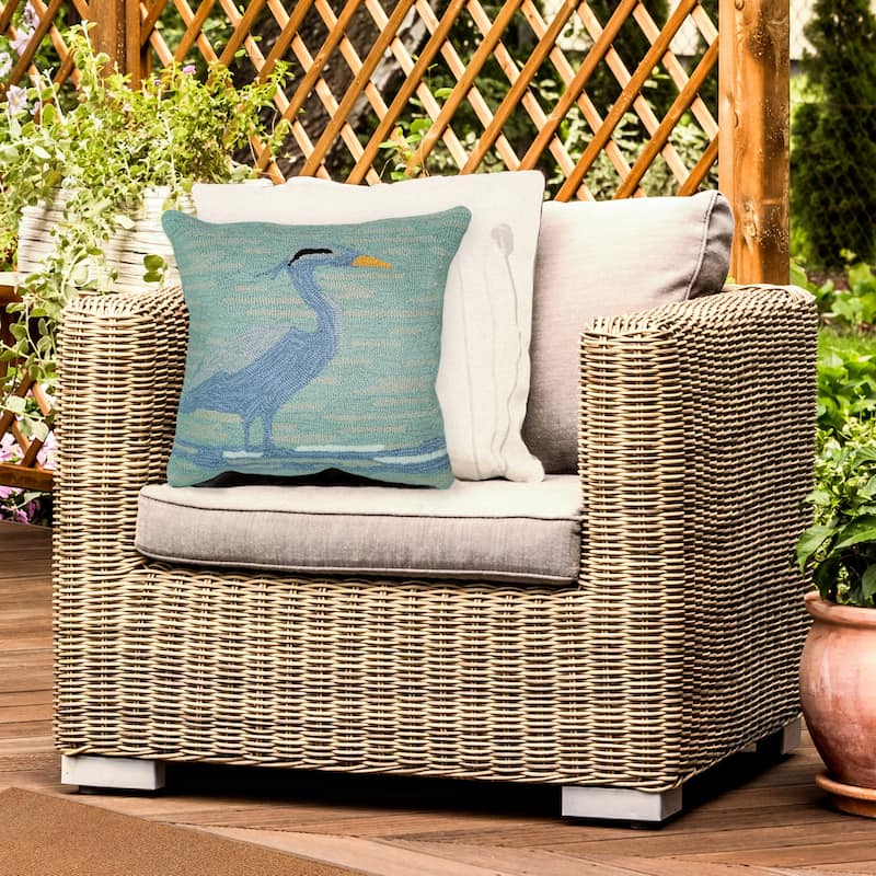 Liora Manne Frontporch Blue Heron Indoor/Outdoor Pillow Lake 18" x 18" - Accent - 18" x 18" - Polyester - Blue