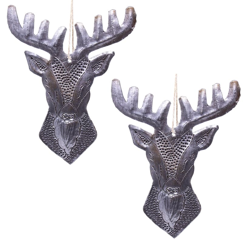 Buck Haitian Metal Drum Ornament Set of 2 - N/A