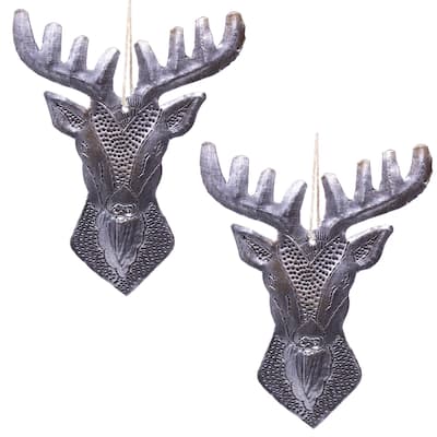 Buck Haitian Metal Drum Ornament Set of 2 - N/A
