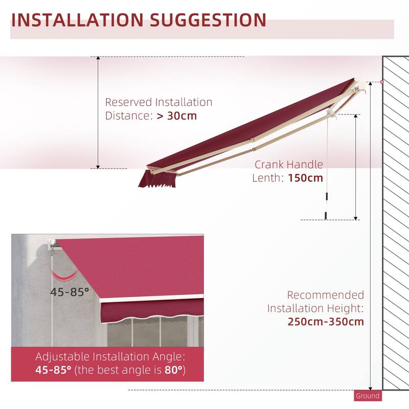 10' x 8' Retractable Awning, Sunshade Shelter w/ Manual Crank Handle, UV & Water-Resistant Fabric and Aluminum Frame