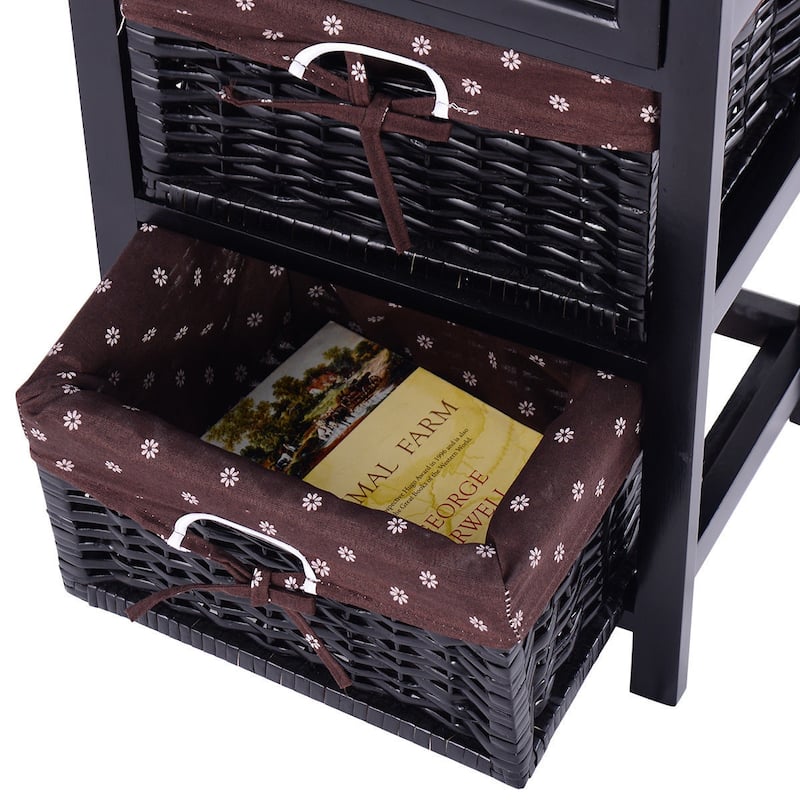 3 Tiers 1 Drawer Night Stand-Black