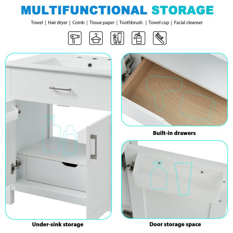 30-Inch Bathroom Vanity with Ceramic Sink, Soft-Close Doors & Ample Storage for Small Bathrooms
