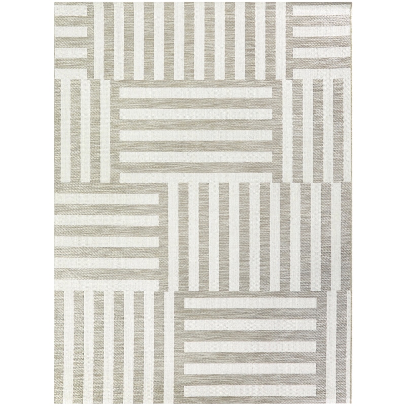 Addison Geometric Striped Indoor/Outdoor Area Rug - 5'3" x 7' - Tan