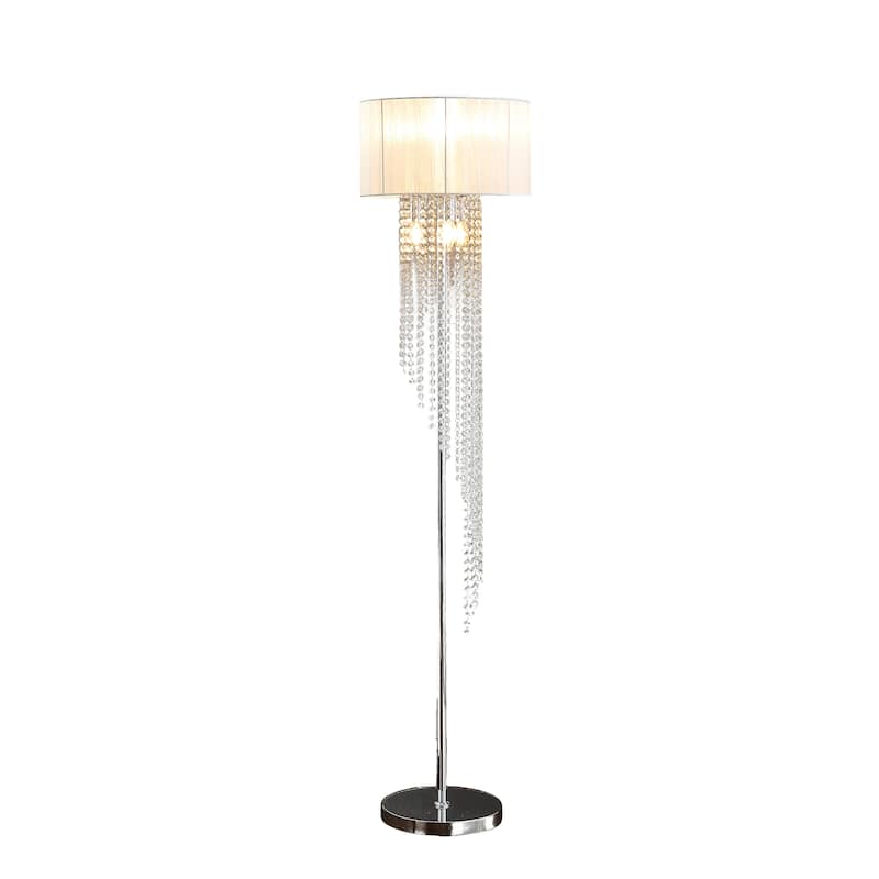 65.75 In. Drum Shade Rain Crystal Metal Floor Lamp