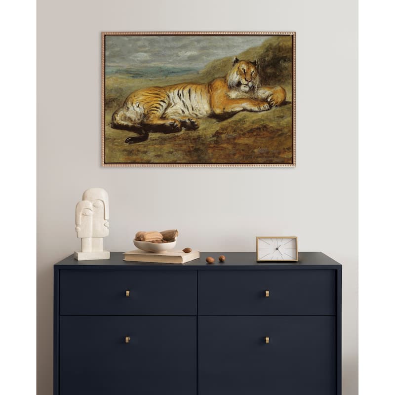 Sylvie Beaded Tiger Resting Framed Canvas by Art Institute of Chicago