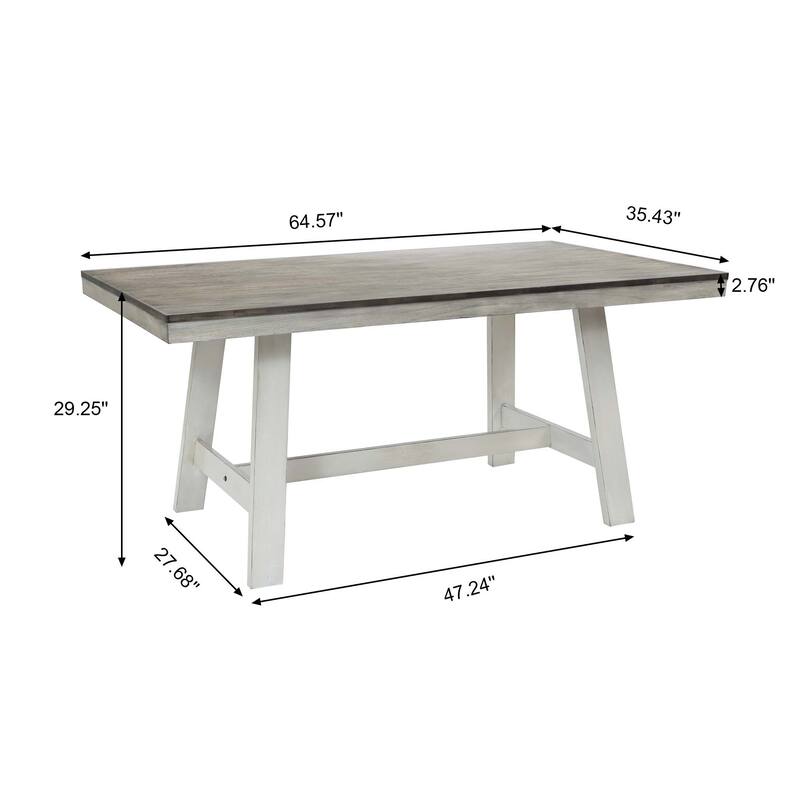 64.5" Rectangular Distressed Off White and Rubberwood Dining Table - 29.25" H x 64.57" W x 35.43" D