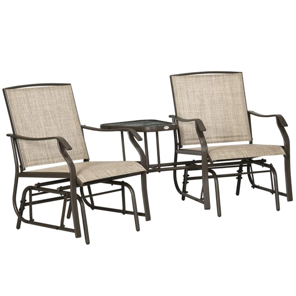 Outdoor Double Rocking Glider Chair with Built-In Tea Table and Steel Frame for 2 Person - 76.75" L x 34.75" W x 35" H