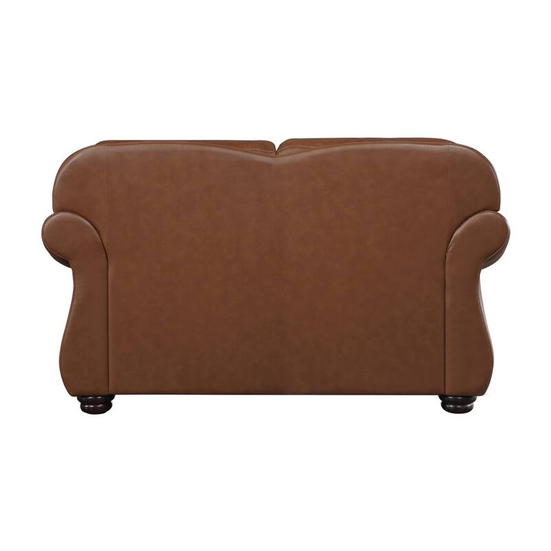 Boro 64 Inch Loveseat, Rich Brown Top Grain and Faux Leather, Solid Wood