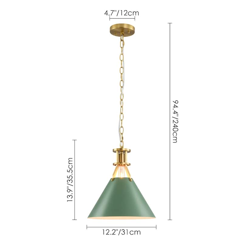 1-Light Modern Industrial Brushed Gold Cone Adjustable Pendant Light for Kitchen Island