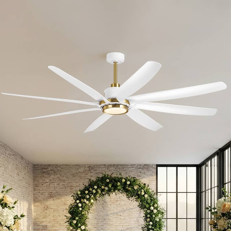 72" White Modern ABS 8-Blade DC Motor Ceiling Fan with Dimmable LED Light and Remote