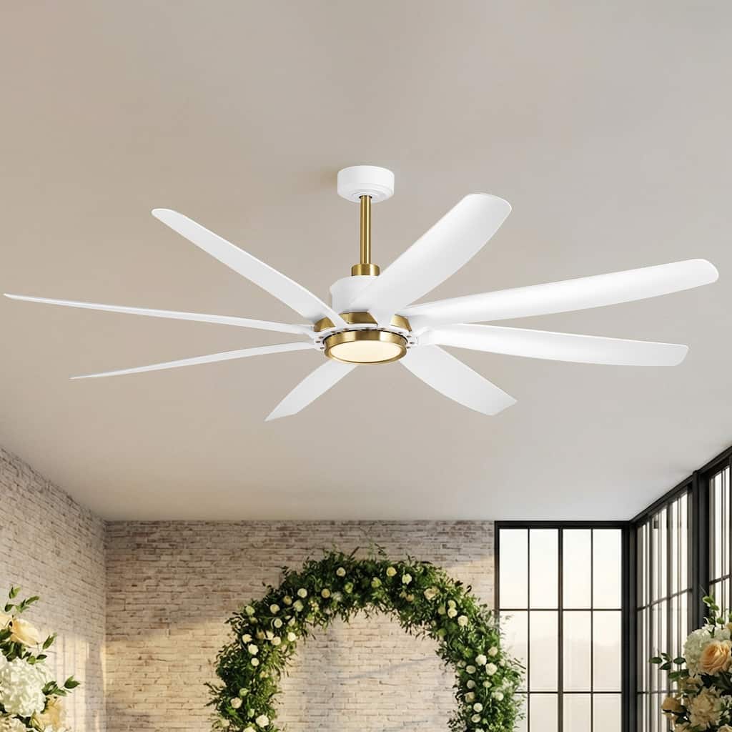 72-Inch White Modern ABS 8-Blade DC Motor Ceiling Fan with Dimmable LED Light and Remote