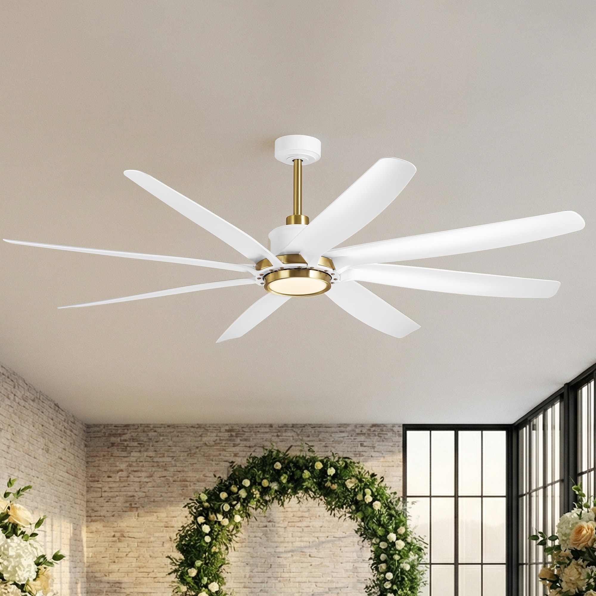 72" White Modern ABS 8-Blade DC Motor Ceiling Fan with Dimmable LED Light and Remote