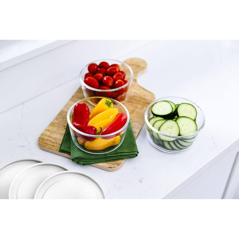 Glass Food Storage Containers Set - Round, 2-Cup (16oz) BPA-Free, Microwave & Oven Safe, Airtight Lids