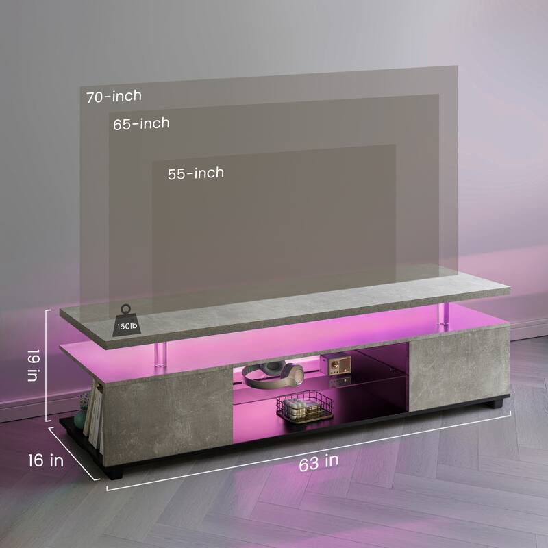 LED TV Stand for 65" TVs, Gaming Entertainment Center with Ample Storage & Side Cabinet, 63" Modern Media Console
