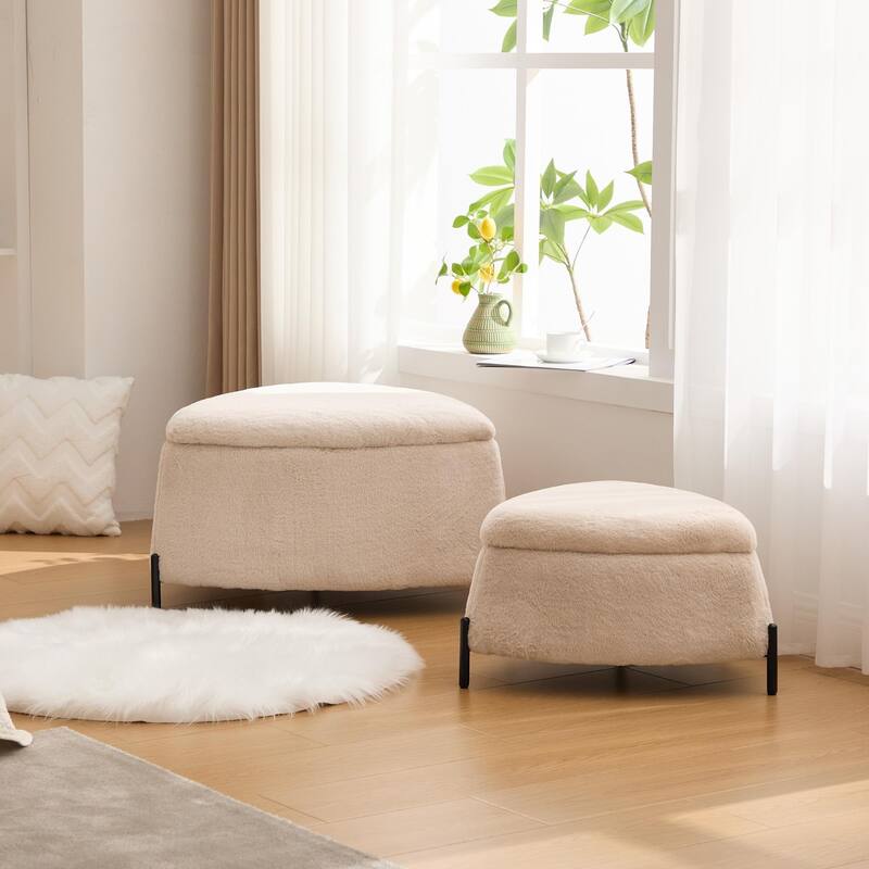 2 Piece Fabric Storage Footstool Set Footstool Shoe Stool with Metal Legs