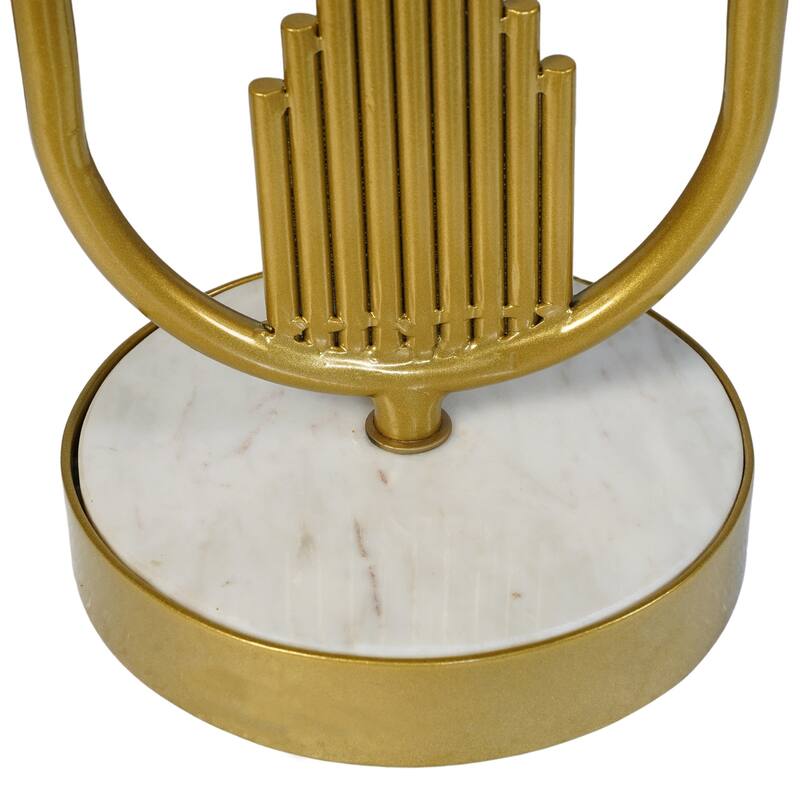 12 in. Gold and White Round Faux Marble End Table, Sturdy Build End Side Table for Living Rooms