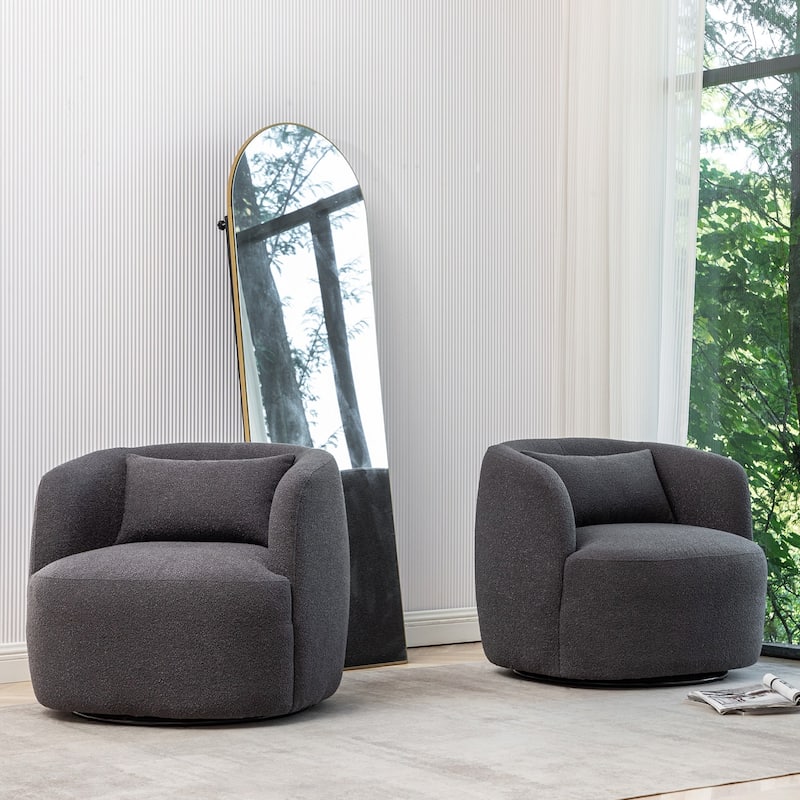 KINWELL 34" Wide Boucle Upholstered Sherpa Swivel Armchair (Set of 2)