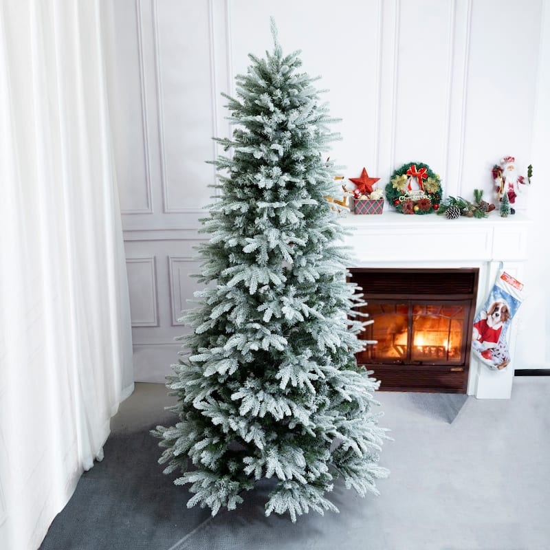 6/7FT Flocked Layered Christmas Tree for Indoor & Outdoor Holiday Decor - 6 Foot