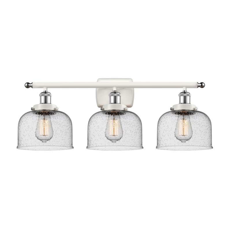 Innovations Lighting 916-3W-13-28 Bell Vanity Bell 3 Light 28" Wide - White and Polished Chrome / Seedy