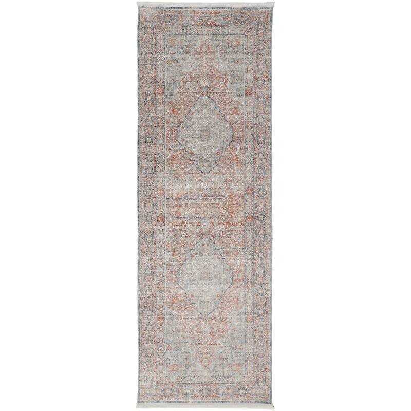 Gilford Rustic Persian Farmhouse Rug, Denim Blue/Rust, Accent Rug - 2'-8" x 10' - Warm Gray/Denim Blue/Auburn Rust