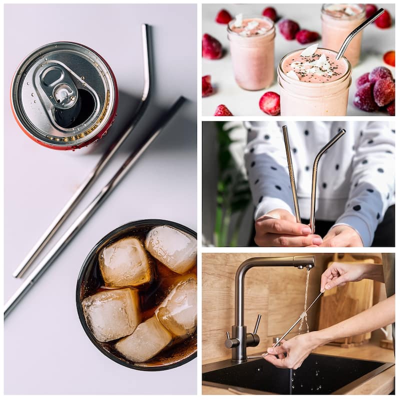 Reusable Metal Straws 4Pcs, Stainless Steel Straight Drinking Straw