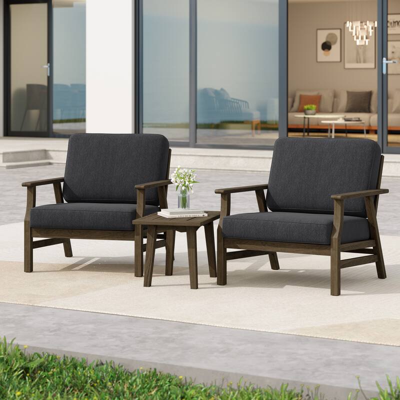 3 Piece Wood Patio Armchair Outdoor Bistro Set with Side Table