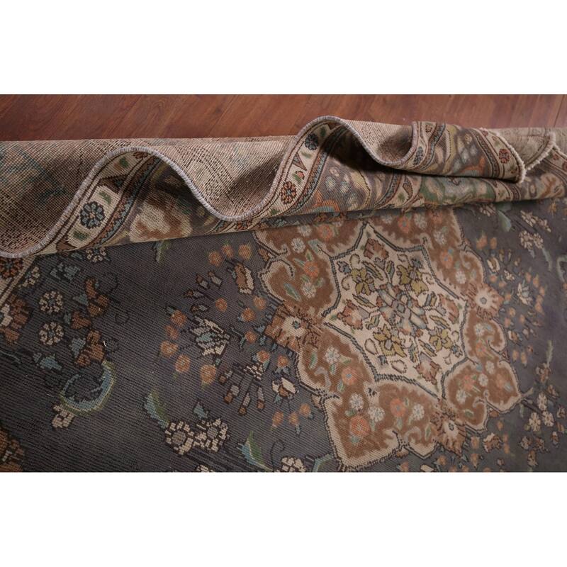 Gray Blue Tabriz Persian Vintage Area Rug Hand-Knotted Wool Carpet - 8'0"x 10'7"