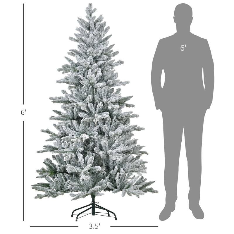 6FT Snow Flocked Christmas Tree, Easy Setup, Flame Retardant & Metal Stand