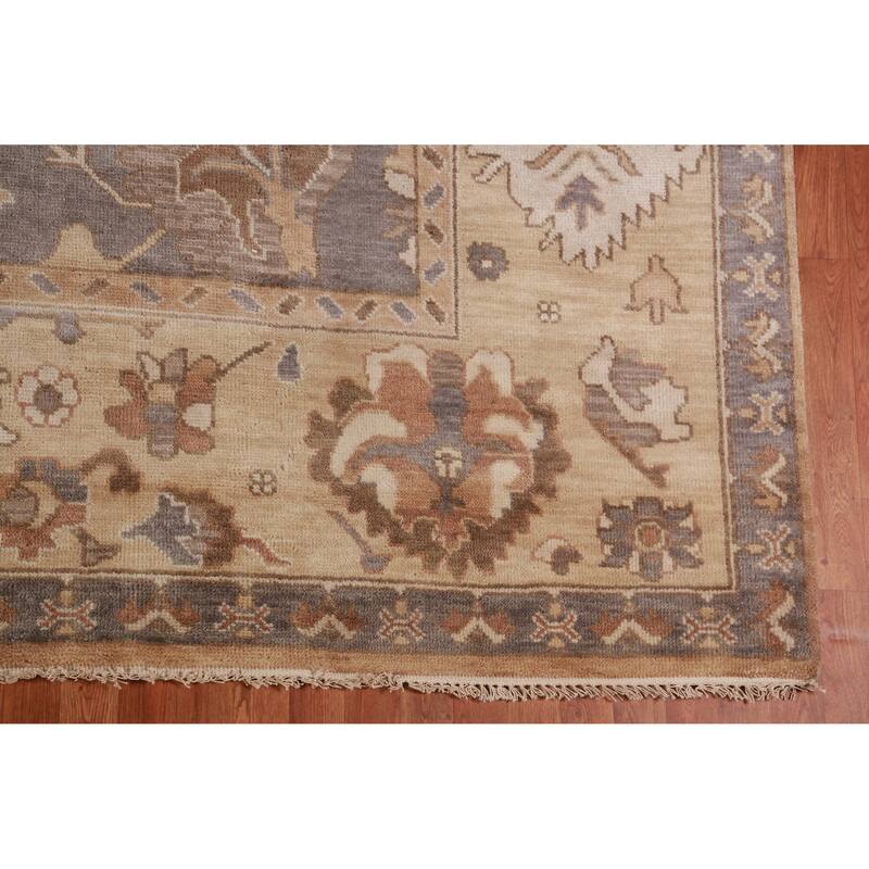 Oushak Indian Large Rug Handmade Oriental Grey Wool Carpet - 9'8" x 13'7"