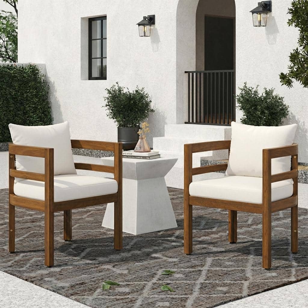 Christopher Knight Home - Ardene Modern Outdoor Solid Acacia Wood Dining Arm Chair Set with Removable Cushions & Slatted Black