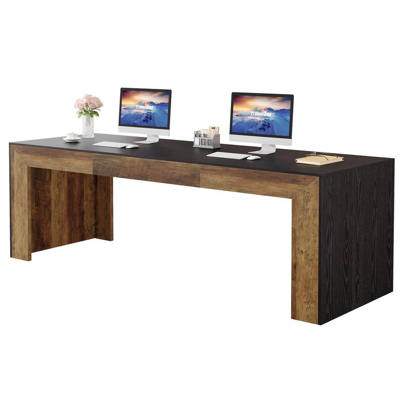 78.7" Long Computer Desk, Wood Executive Workstation, Home Office Writing Gaming Table Accent Desk
