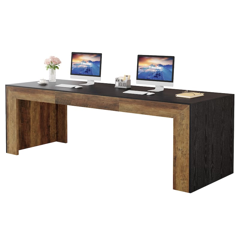 Wood Executive Desk Workstation, 78.7" Computer Desk, Home Office Writing Gaming Table Accent Desk