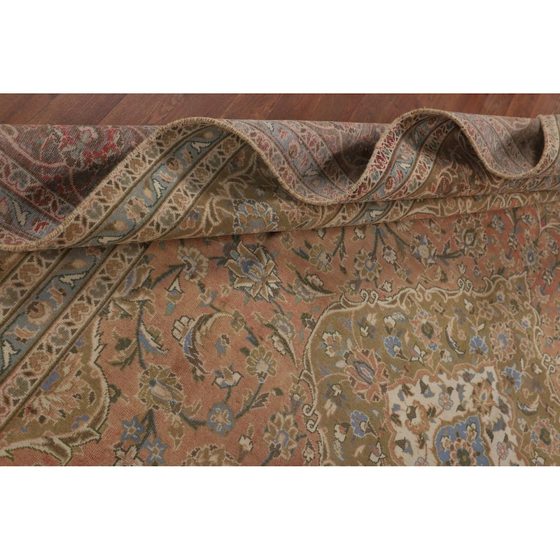 Traditional Mashad Persian Vintage Area Rug Hand-Knotted Wool Carpet - 9'7" x 13'5"