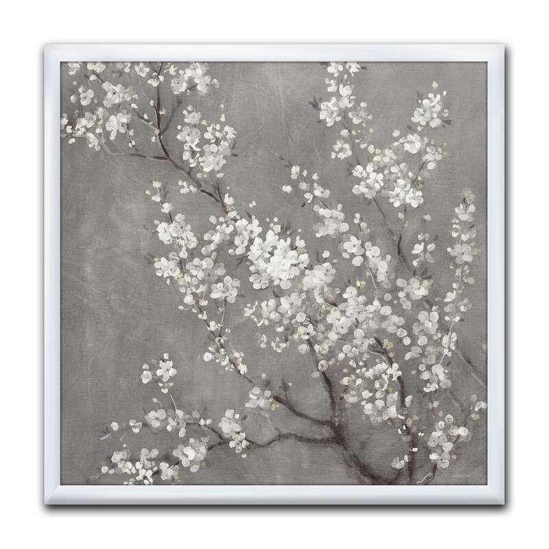 Designart "White Cherry Blossoms II" Traditional Framed Art Print