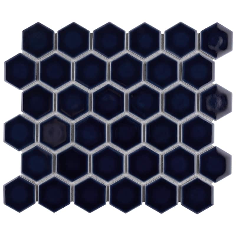 Merola Tile Hudson Due 2" Hex Smoky Blue 10-7/8" x 12-5/8" Porcelain Floor and Wall Tile
