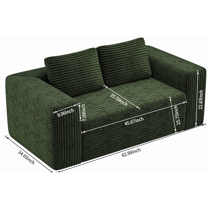 Green Loveseat 2 Seater Sofa Couch with Armrests, Sleeper Sofa Upholstered Sofa Couch for Living Room