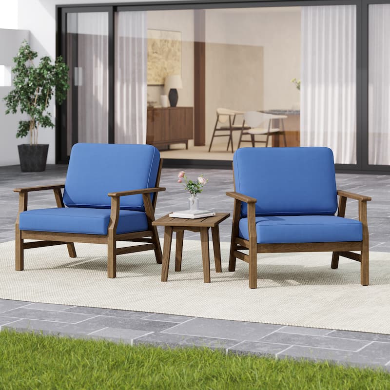2 Set Outdoor Club Chairs with Cushions Acacia Wood Patio Chairs