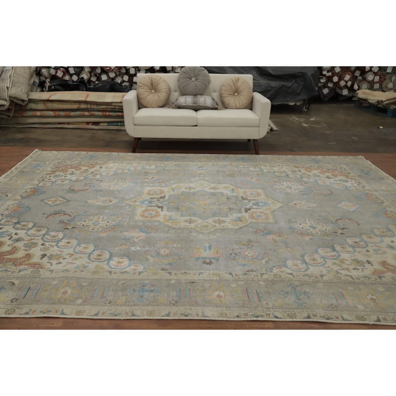 Hand Knotted Oriental 100% Wool Carpet Traditional Medallion Greys & Charcoal Tabriz Area Rug - 12' 2'' X 9' 8''
