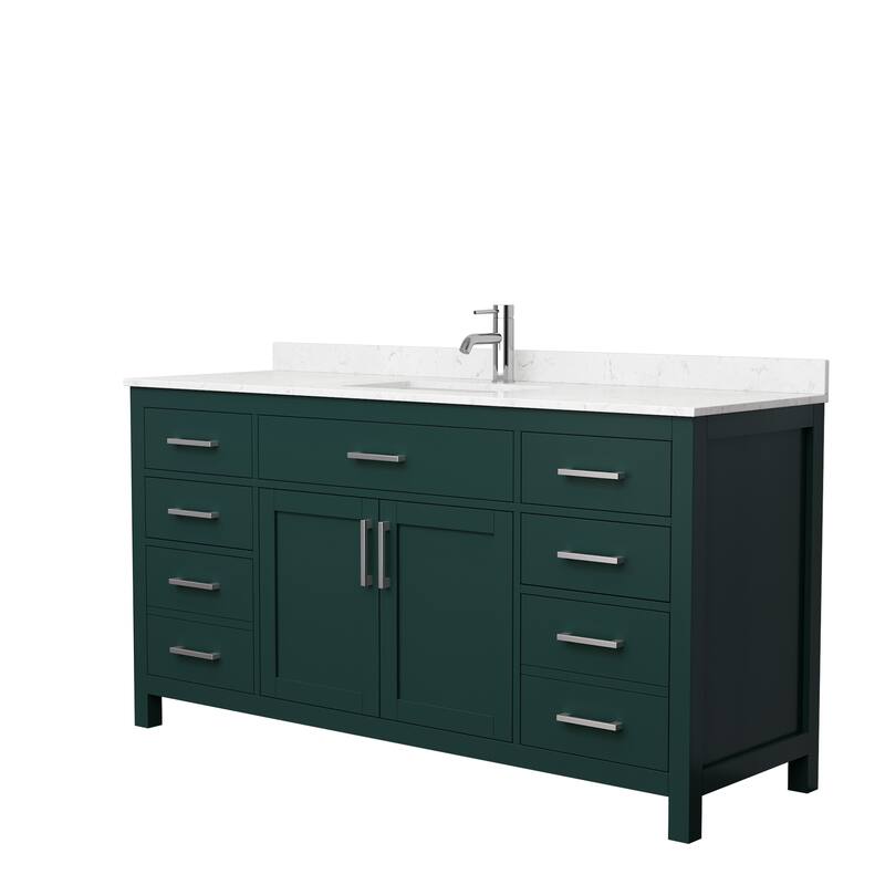 Beckett 66 Inch Single Vanity, Cultured Marble Top - Green, Nickel Trim, Carrara Cultured Marble Top