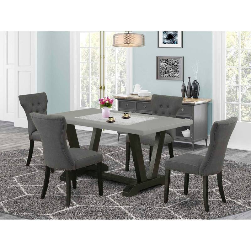 HomeStock 5-Piece Rectangle Natural Oak Finish Solid Wood Top Dining Table with 4 Upholstered Chairs with Lattice Back