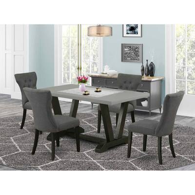 HomeStock 5-Piece Rectangle Natural Oak Finish Solid Wood Top Dining Table with 4 Upholstered Chairs with Lattice Back