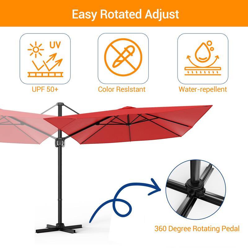 BONOSUKI 10x8FT Cantilever Patio Umbrella 360 Rotation and Canopy
