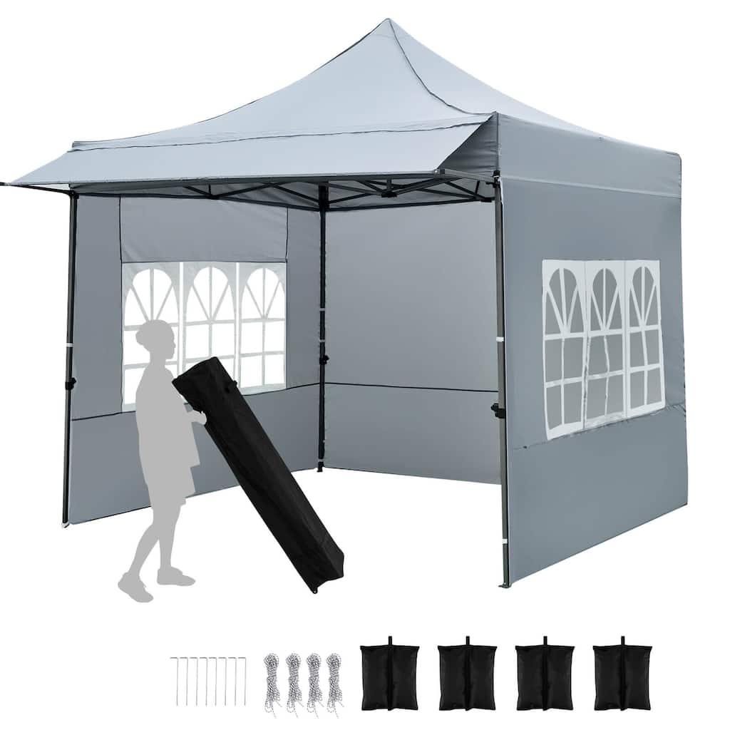 Costway 10 x 10 FT Pop up Canopy Tent with Sidewalls & Awning, Wheeled - See Details