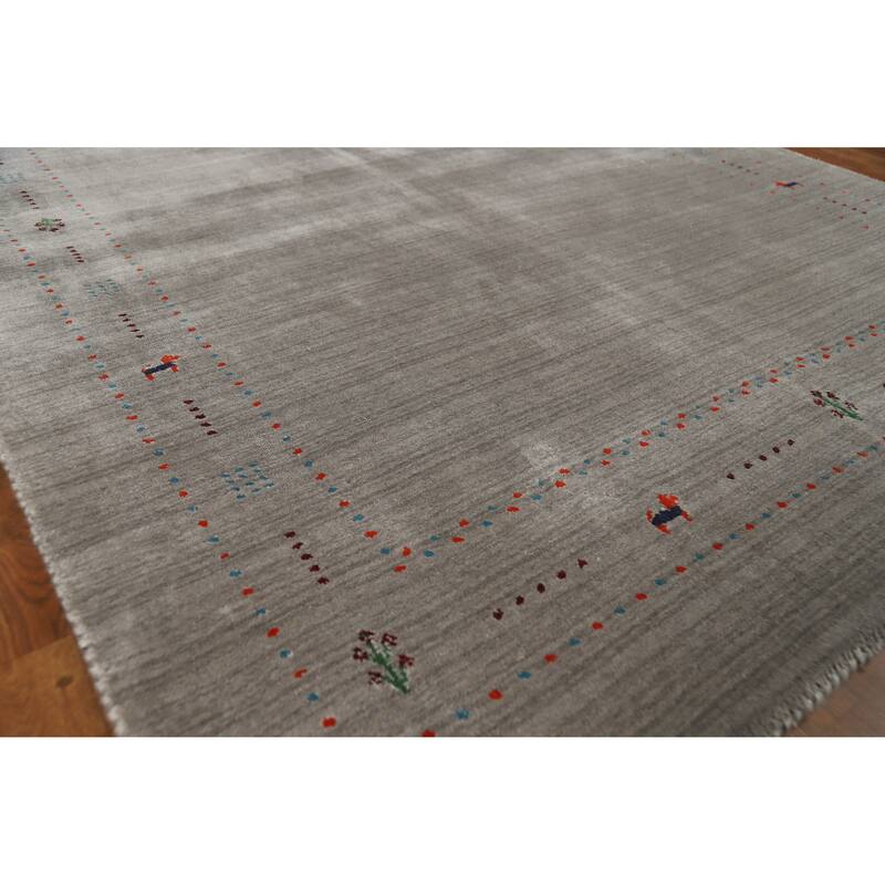 Gabbeh Indian Area Rug Hand-Knotted Tribal Wool Carpet - 5'5" x 8'0" - Grey - 5'5" x 8'0"